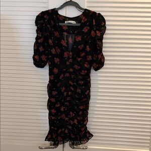 Zara Black Dress with Red Floral Design